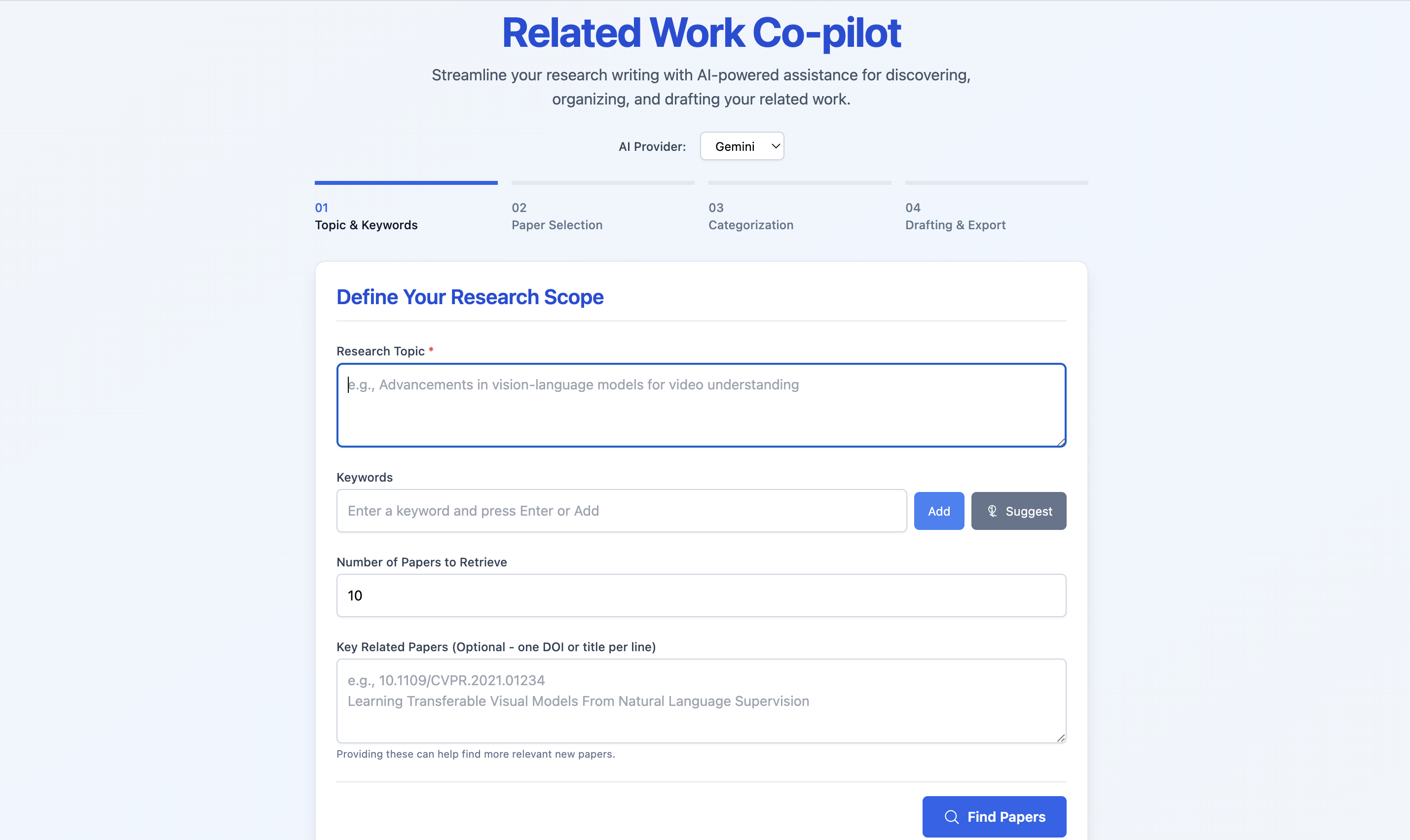 Full control at every stage: Search, Categorize, Draft, Refine